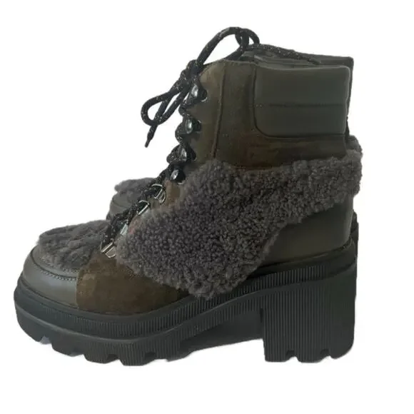 Voile Blanche Loden Faux Shearling Trim Lug Sole Leather Boots Khaki size 38 - Picture 4 of 10